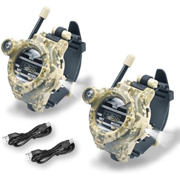 Walkie Talkies for Kids Rechargeable, Spy Watch Army Toys, 7 in 1 Digital Watch