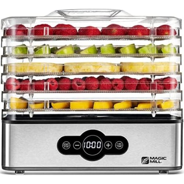 Magic Mill Food Dehydrator Machine | 5 Stackable Stainless Steel Trays Jerky